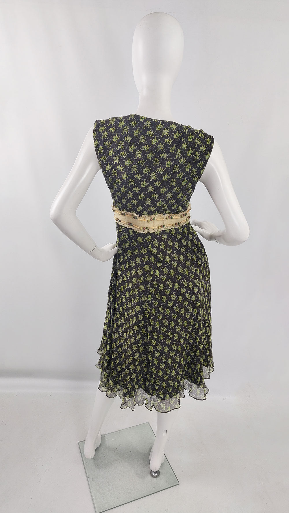 Ronit Zilkha Vintage y2k Pure Silk Chiffon Frog Print Dress