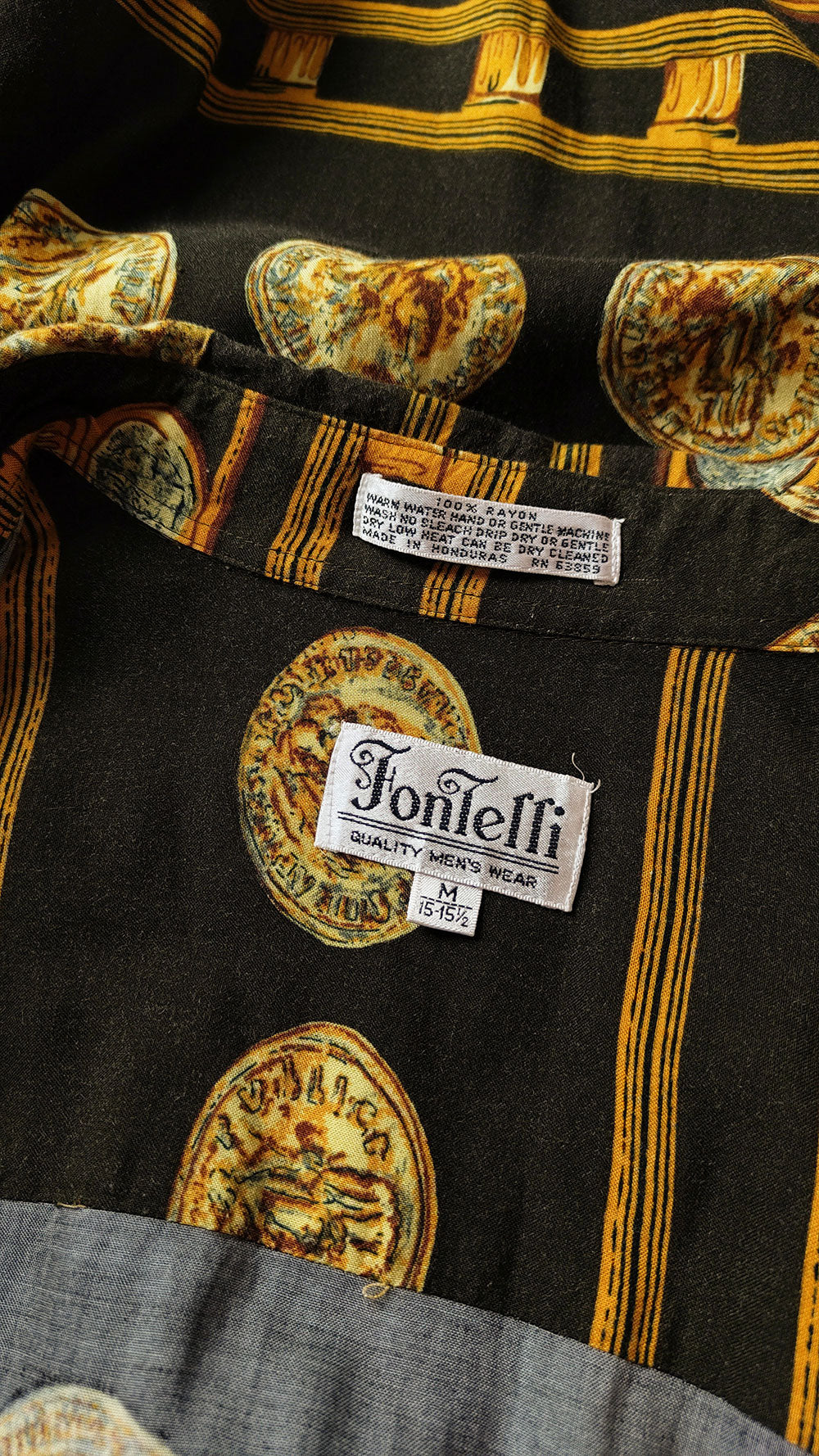 Fontelli Vintage Mens Dark Brown Baroque Print Shirt