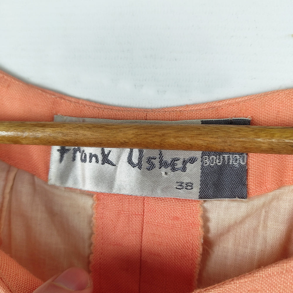 Frank Usher Vintage Peach Linen Mod Shift Dress, 1960s