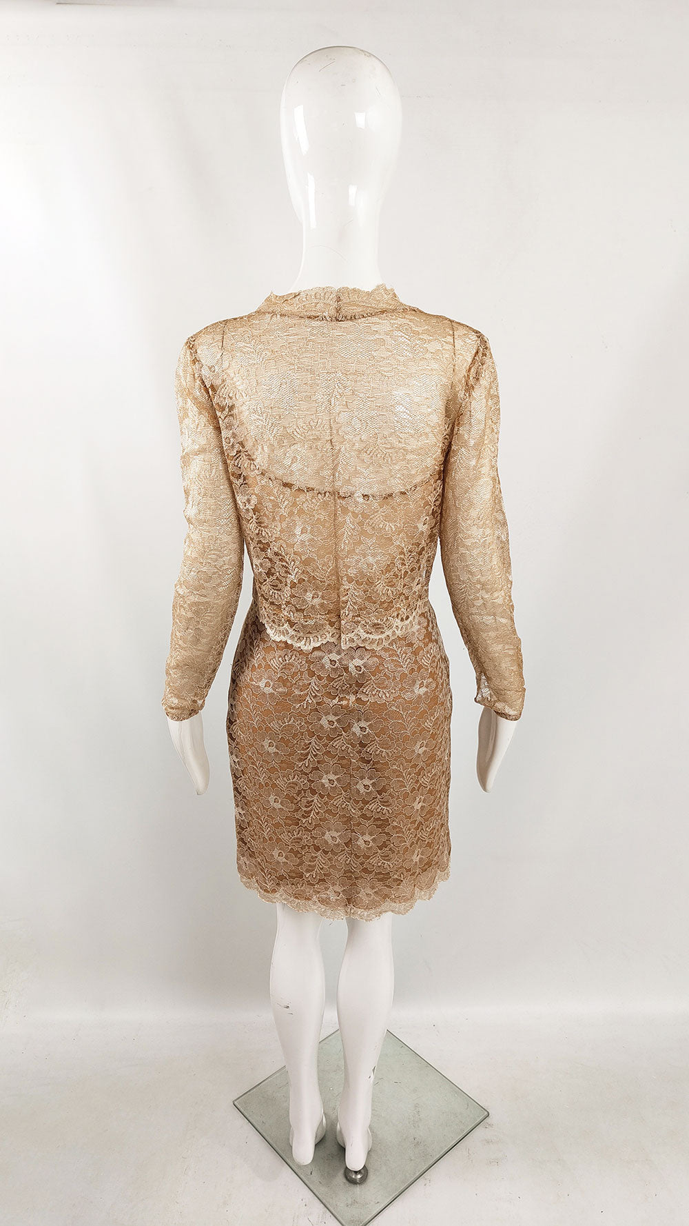 Jiki of Monte Carlo Vintage Sexy Tan Lace Dress & Shrug Ensemble