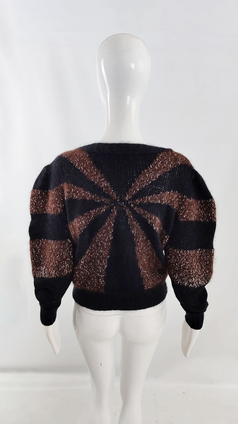 Thierry Mugler Vintage Black & Brown Womens Angora Sweater, Late 1970s