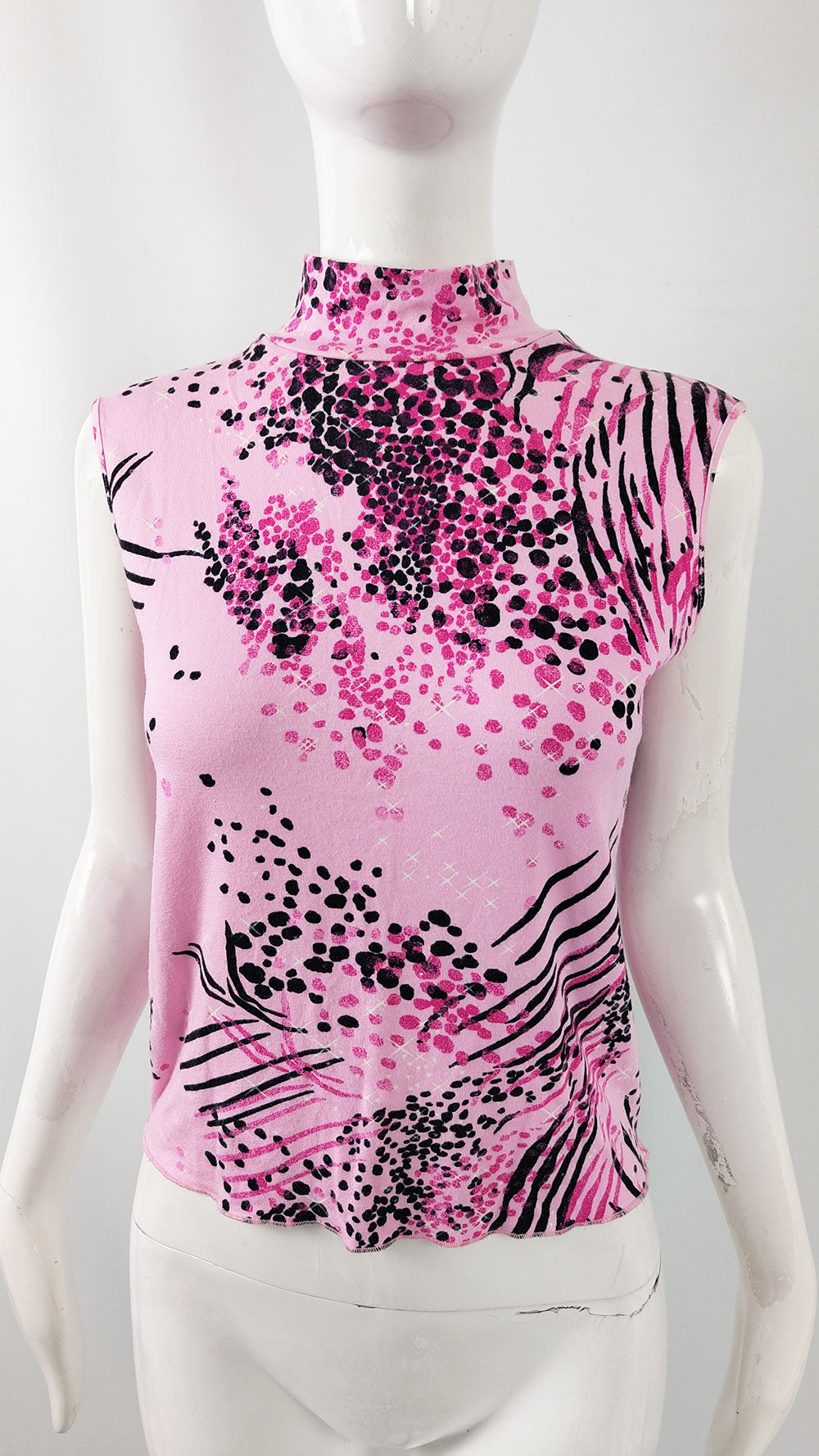 Emanuel Ungaro Vintage Womens Pink Animal Print Sleeveless Top