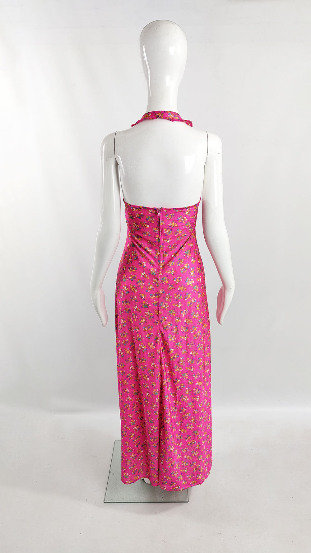 Van Allan Vintage Womens Pink Halter Neck Maxi Dress, 1970s