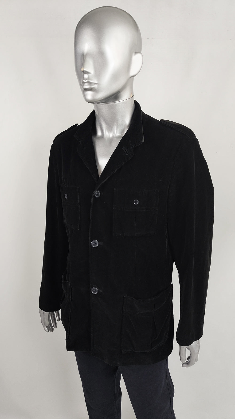 Joseph Vintage Mens Black Corduroy Nehru Collar Jacket