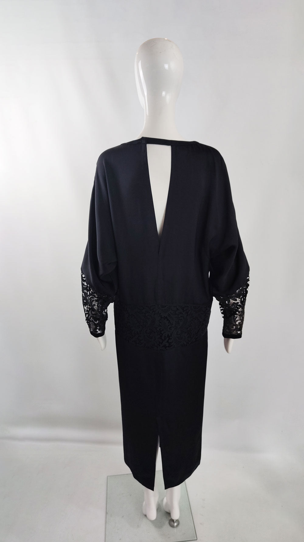 Gianni Versace Vintage Black Silk & Lace Batwing Dress, A/W 1985