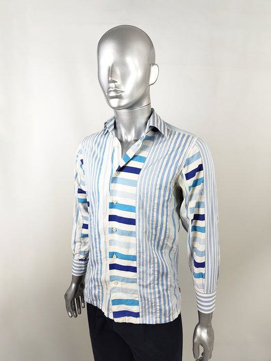Christian Lacroix Vintage Mens Striped Cotton Long Sleeve Shirt