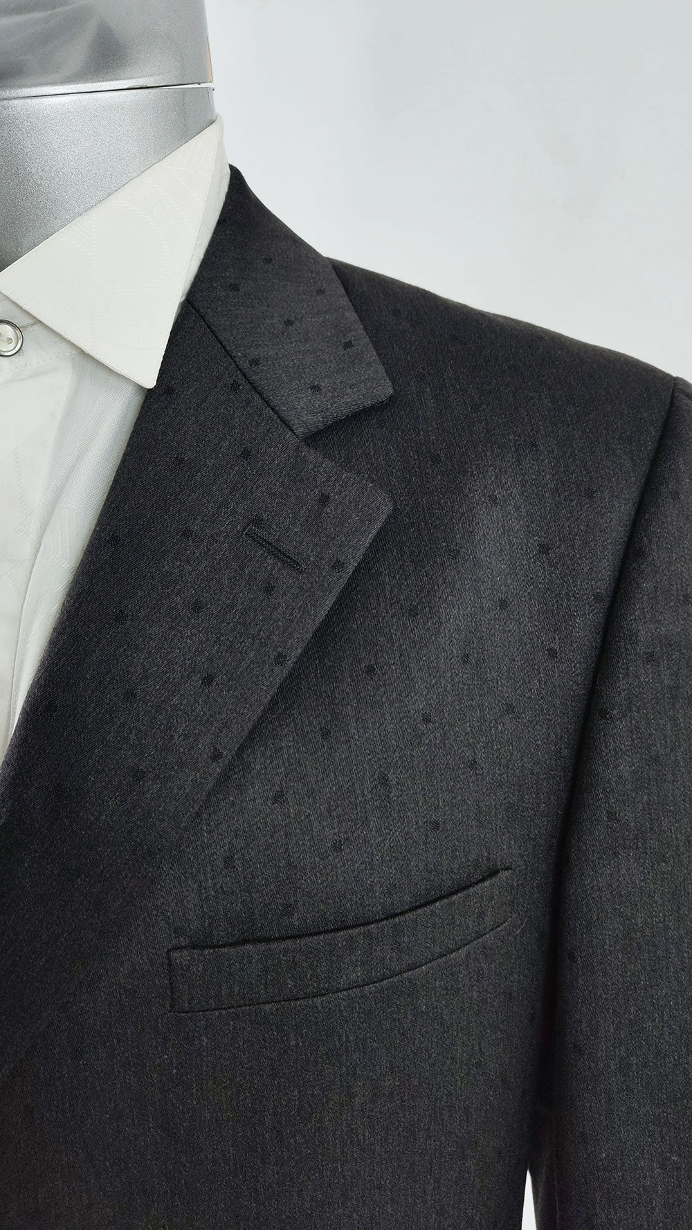 Gianni Versace Vintage Mens Charcoal Grey Wool Polka Dot Suit