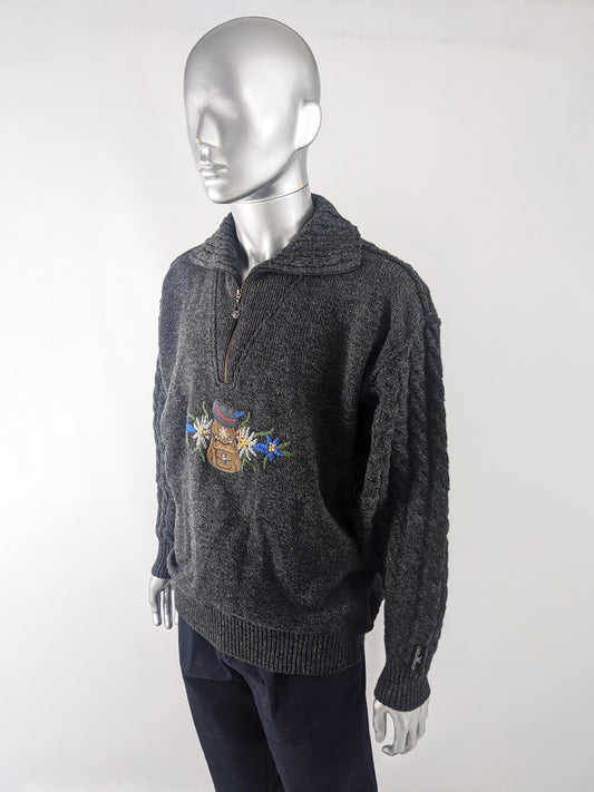 A cool vintage Carlo Colucci sweater for men in a grey cable knit wool fabric.