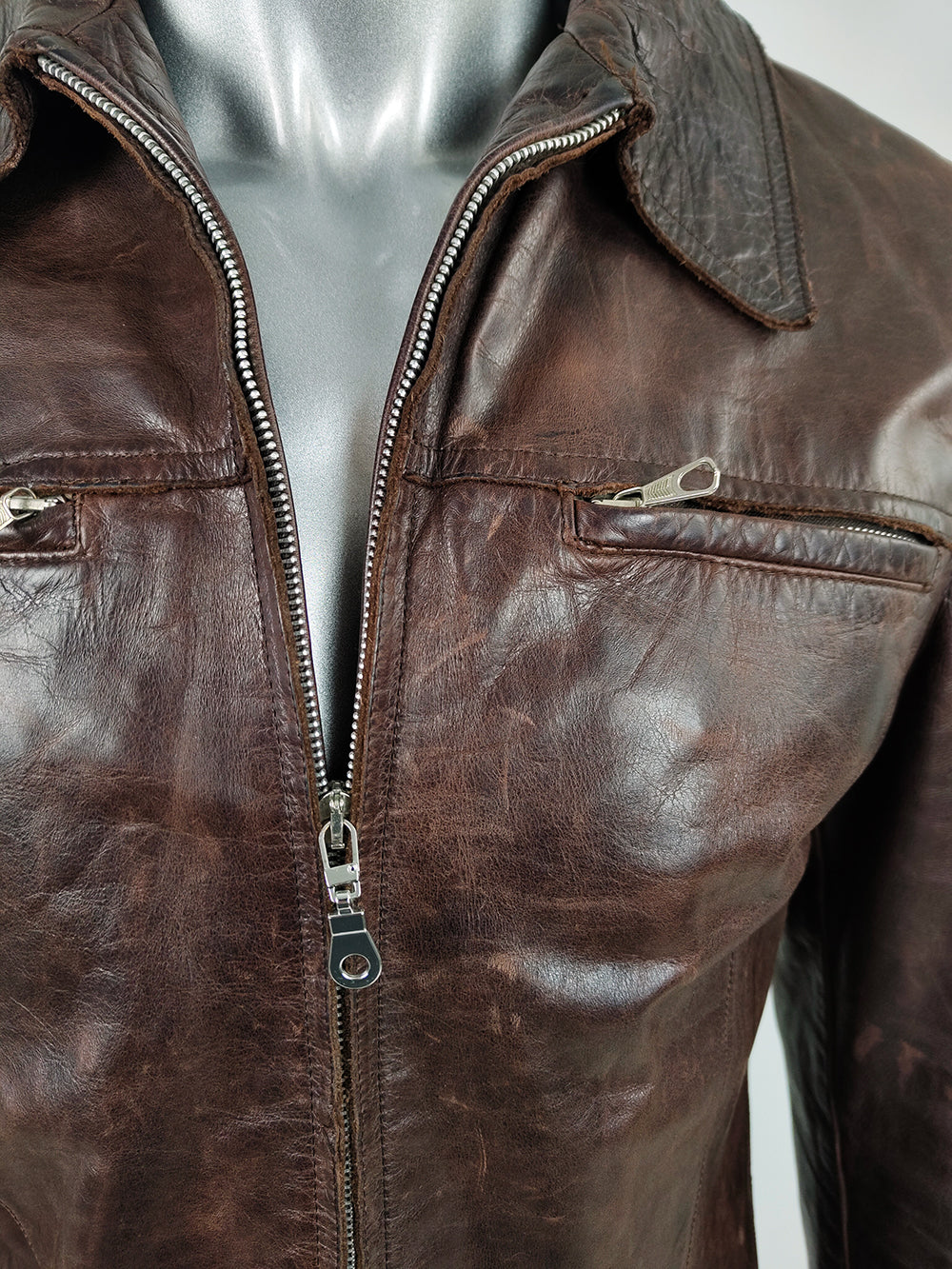 Costume National Men's Brown Mottled Leather Biker Jacket, Fall 2003
