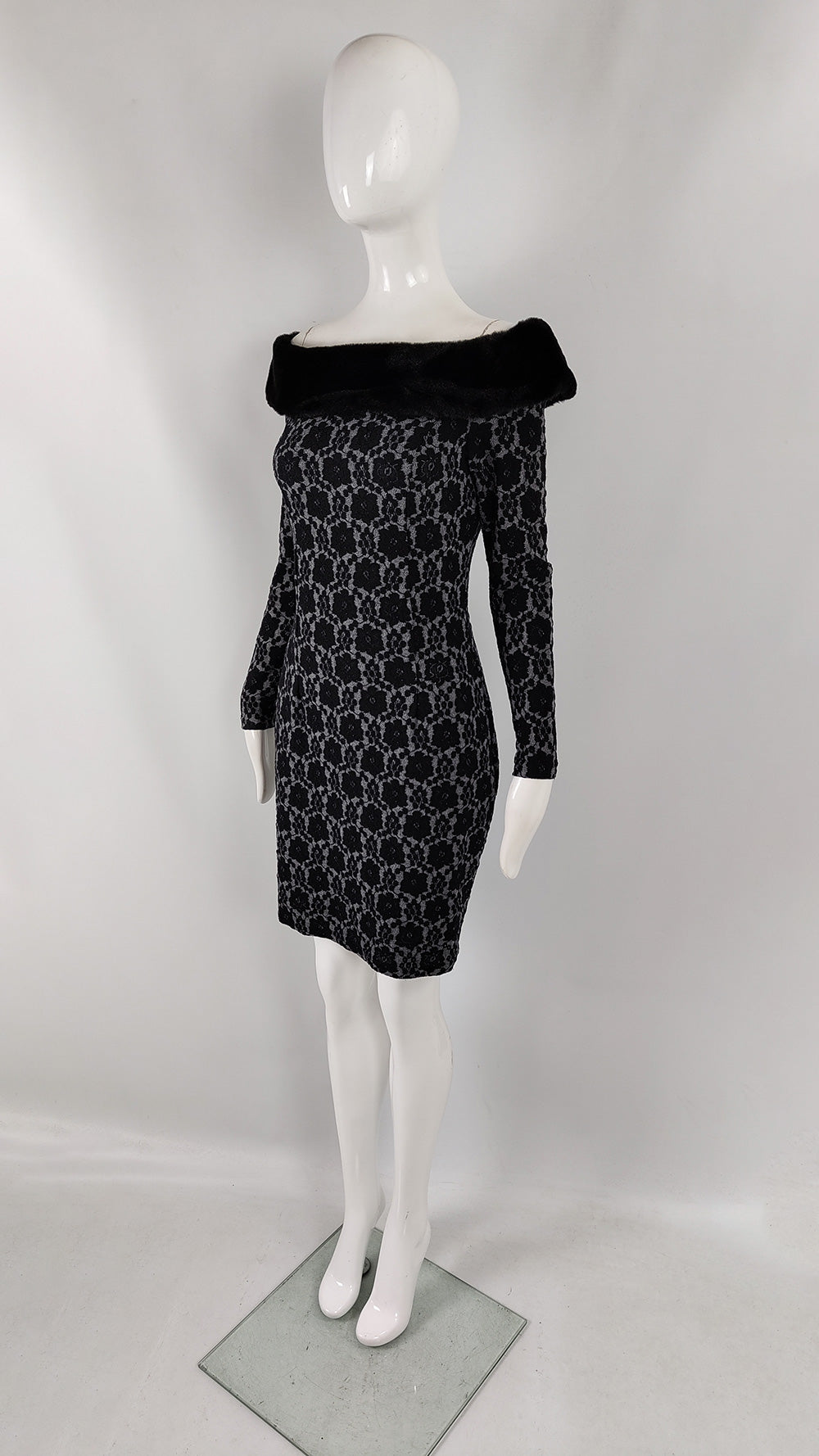 Ikito Vintage Faux Fur & Lace Party Dress