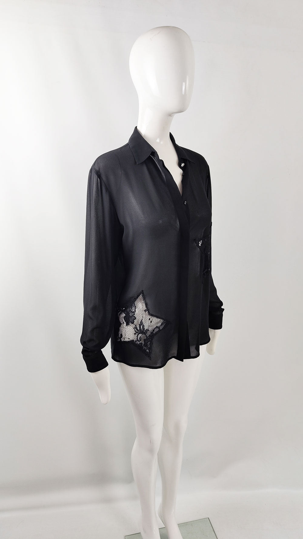 Blumarine Blugirl Vintage Black Sheer Lace Star Cut Out Blouse