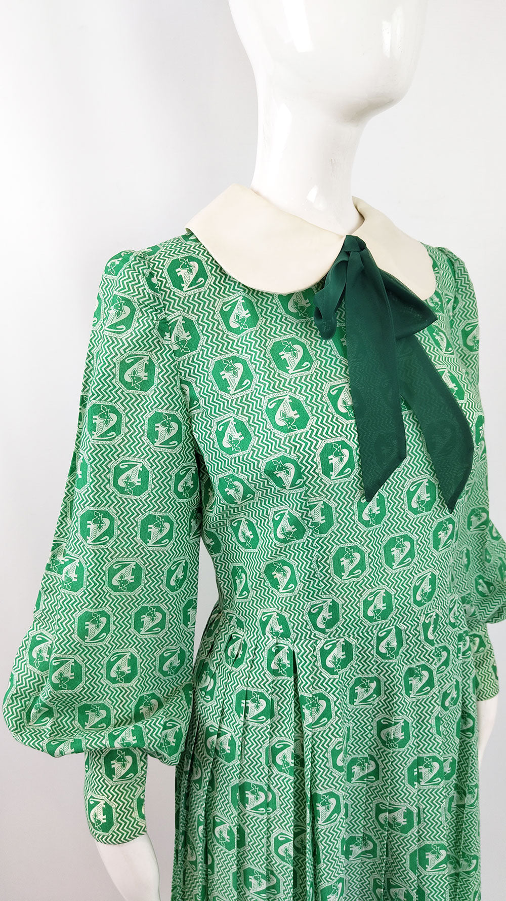 Jean Allen Vintage Bishop Sleeve Green Dress, 1960s