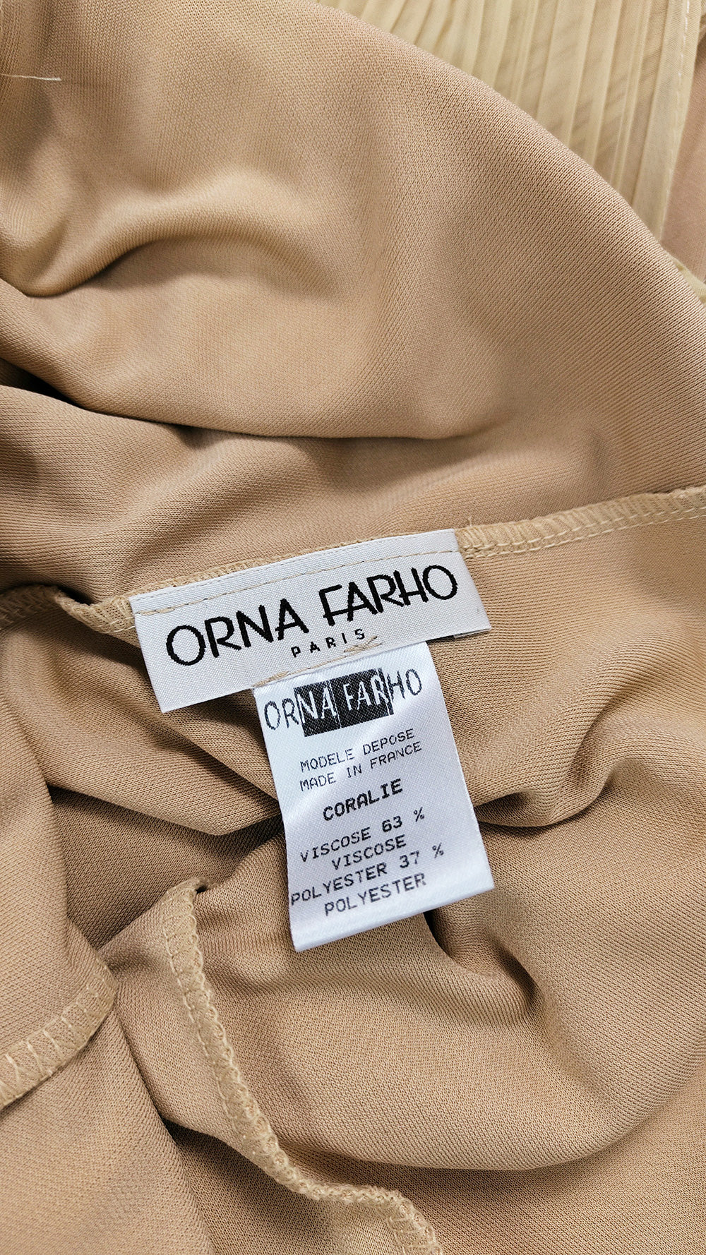 Orna Farho Paris Vintage y2k Nude & Chiffon Wide Leg Jumpsuit, 1990s