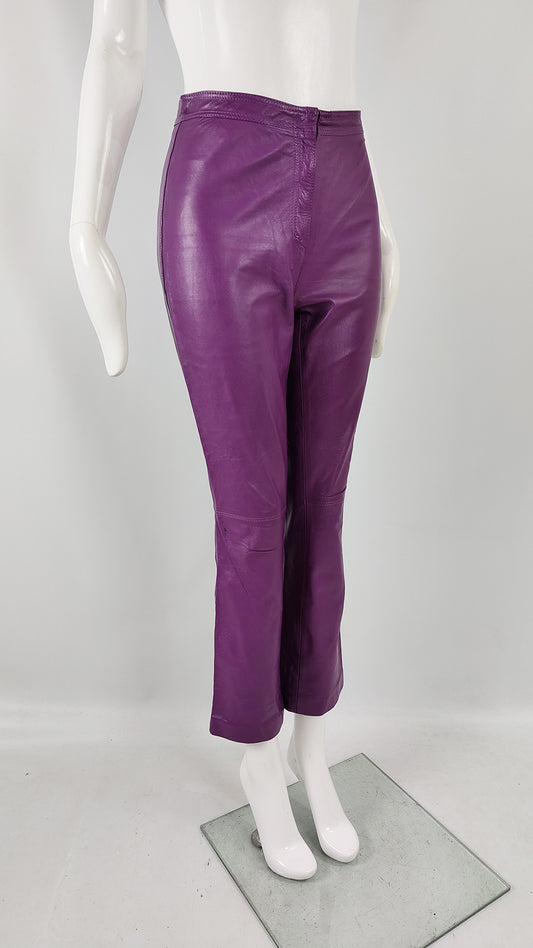 Gianni Versace Versus Vintage Purple Leather Bootcut Pants, 1990s