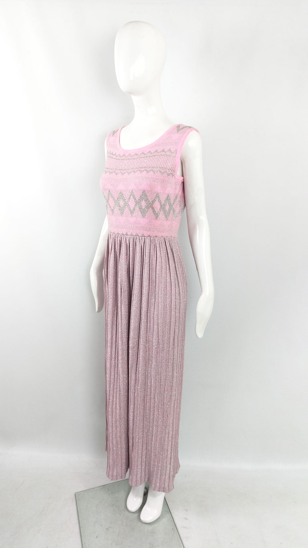 Louis Feraud Vintage Pink & Silver Knit Dress, 1970s