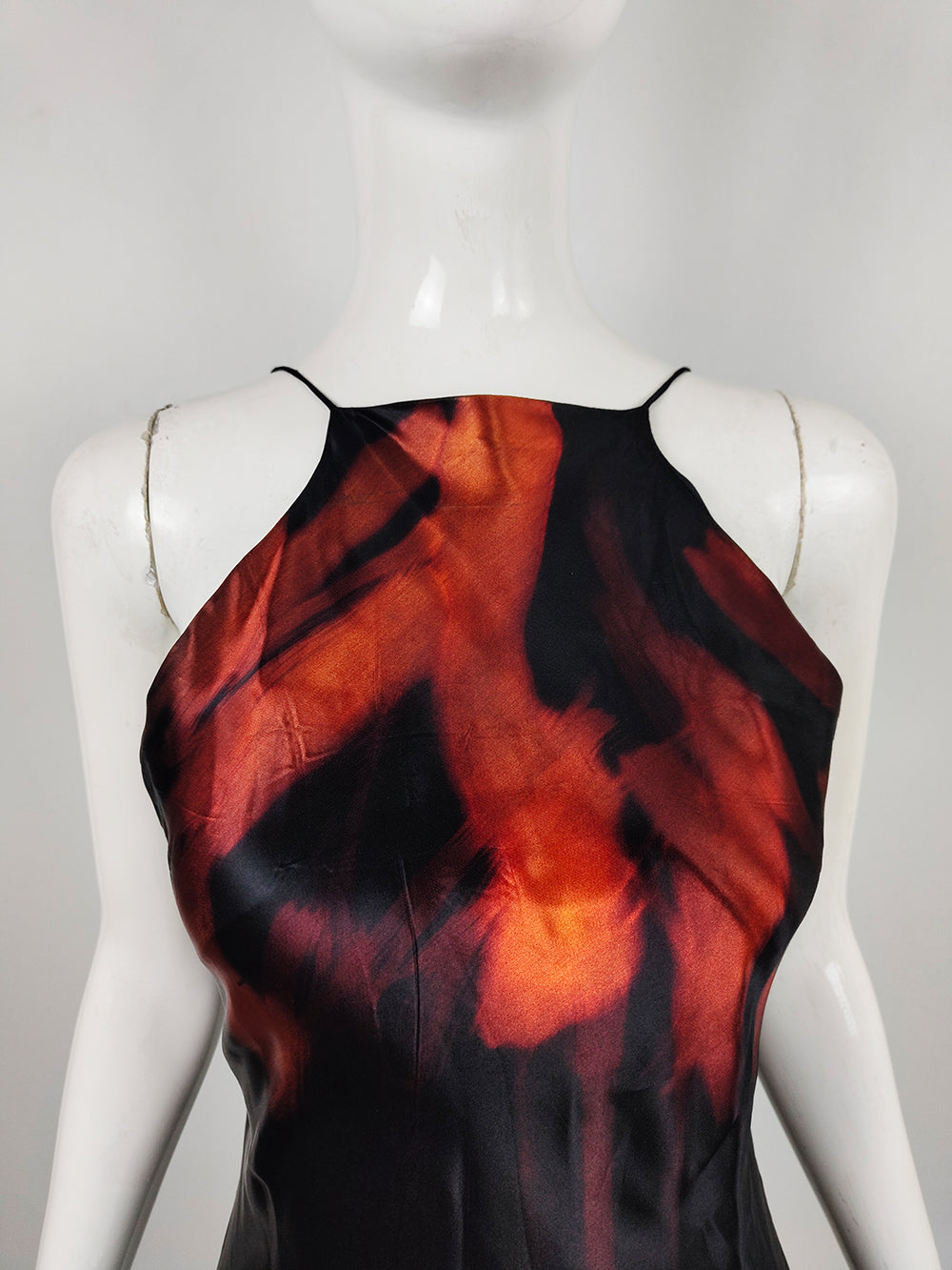 Anthea Mooney Vintage Flame Print Acid Treated Satin Slip Dress, 1980s