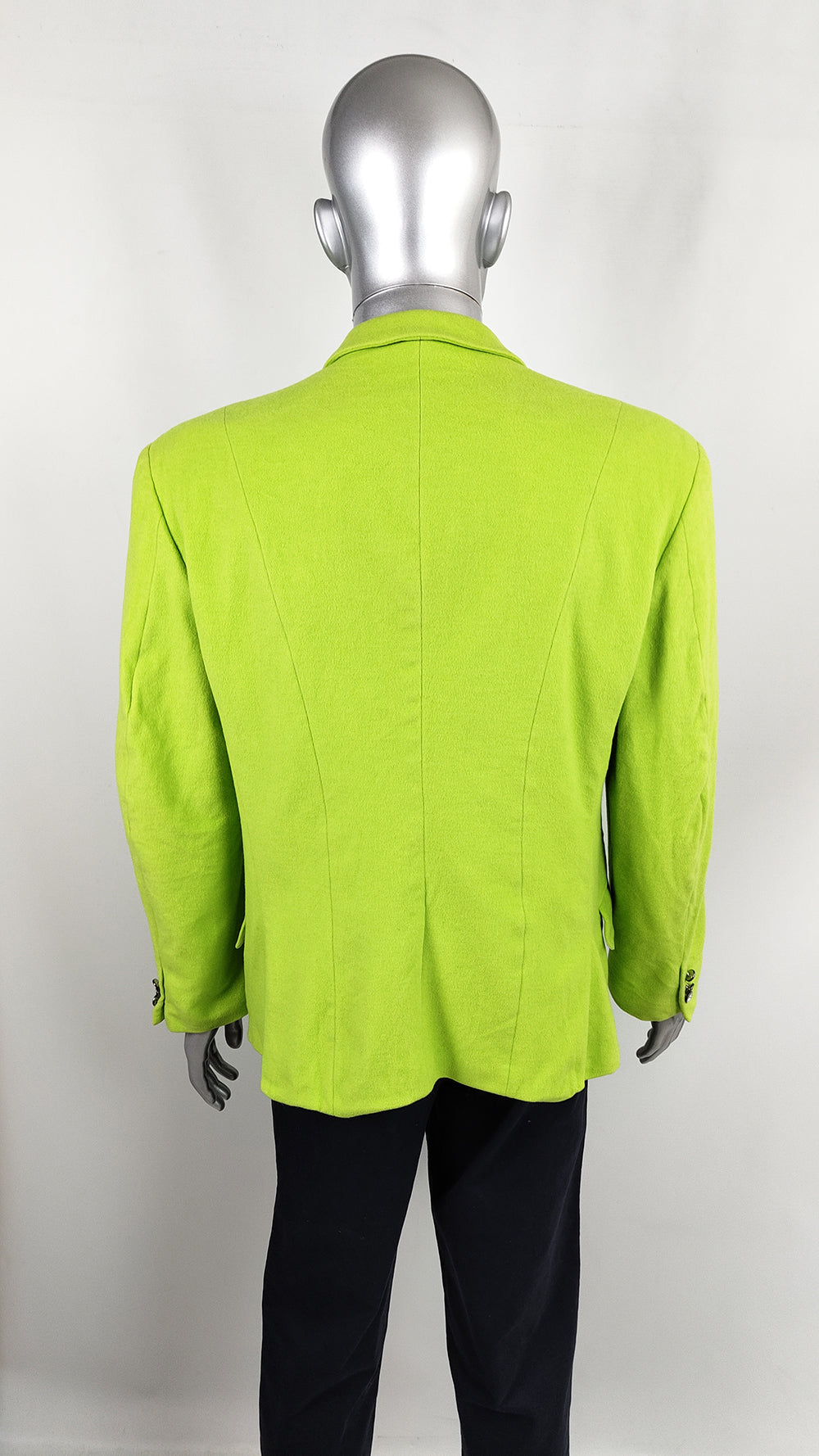 Thierry Mugler Vintage Mens Neon Green Wool Blazer Jacket, 1980s