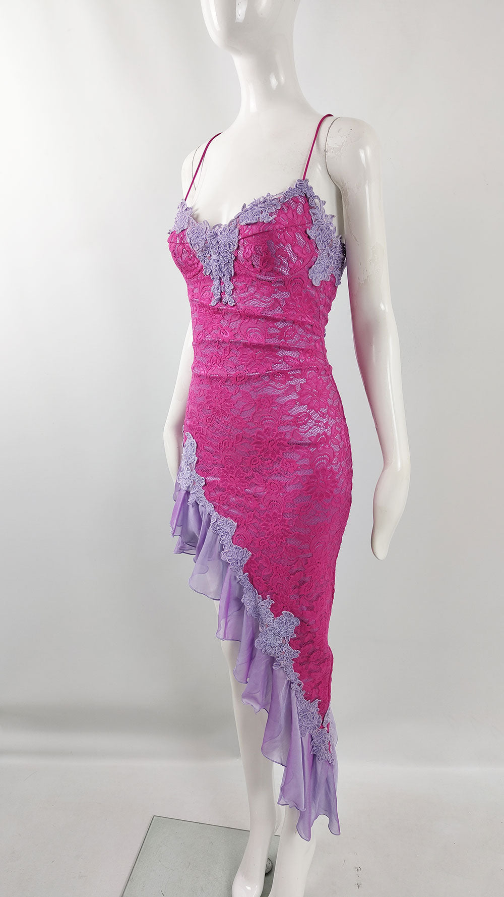 Catwalk Collection Vintage Hot Pink Lace & Purple Chiffon Dress, 2000s