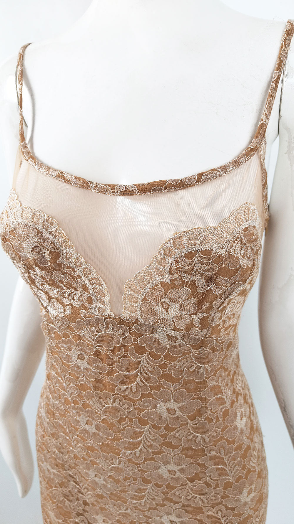 Jiki of Monte Carlo Vintage Sexy Tan Lace Dress & Shrug Ensemble