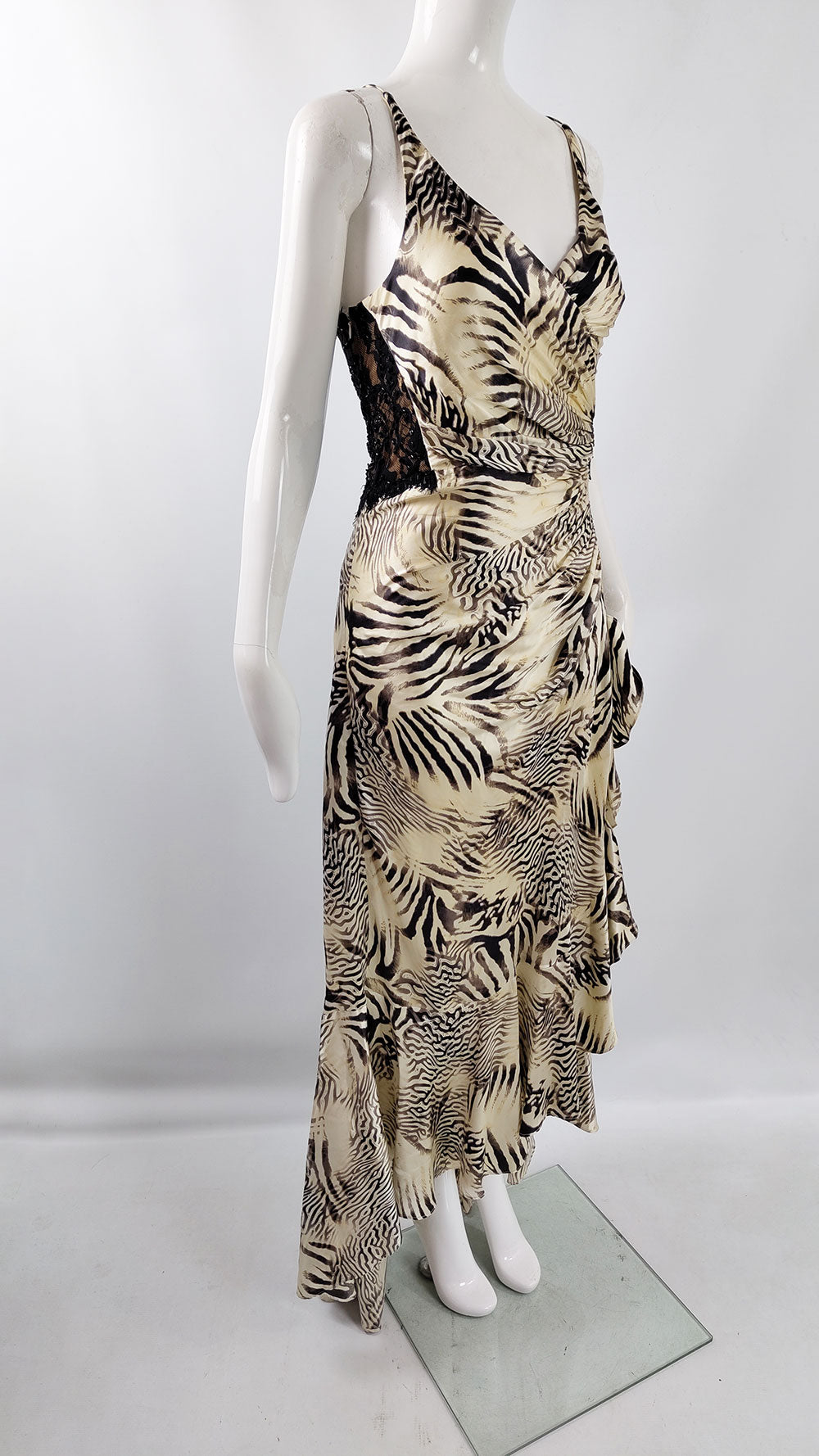 Sagaie Paris Vintage Bias Cut Zebra Print Silk Evening Gown, 2000s