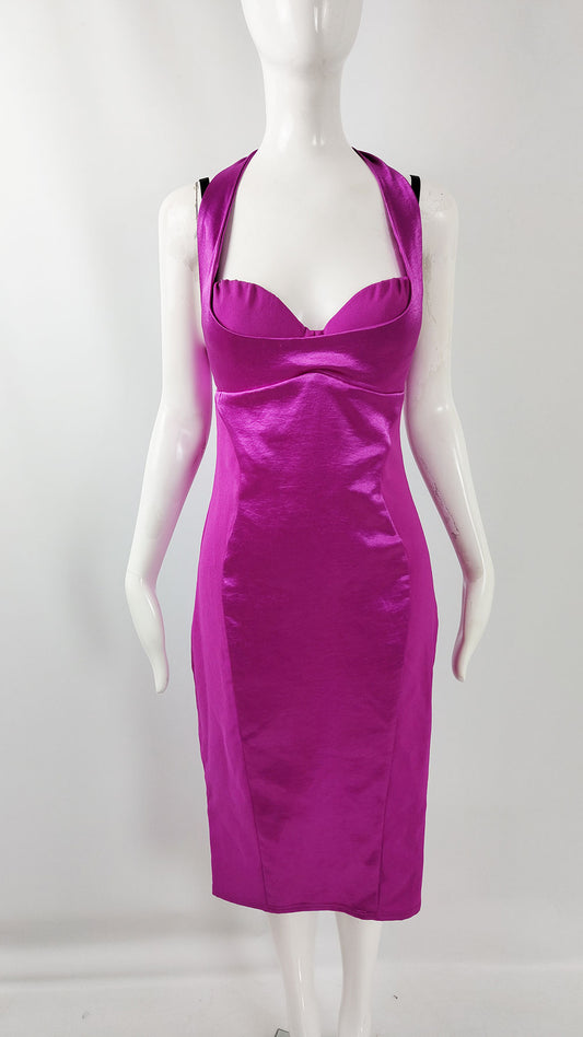 Dawn Stretton Vintage Satin Shelf Bust Y2k Cocktail Party Dress, 2000s