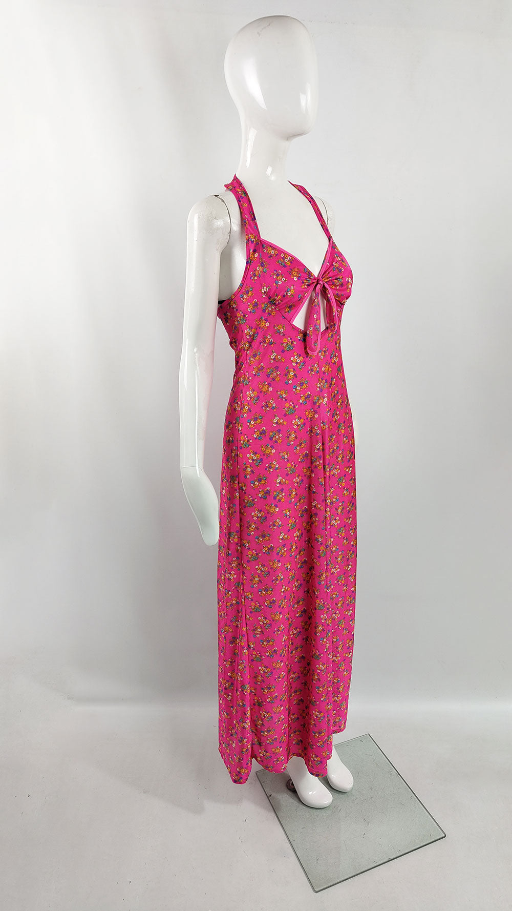 Van Allan Vintage Womens Pink Halter Neck Maxi Dress, 1970s