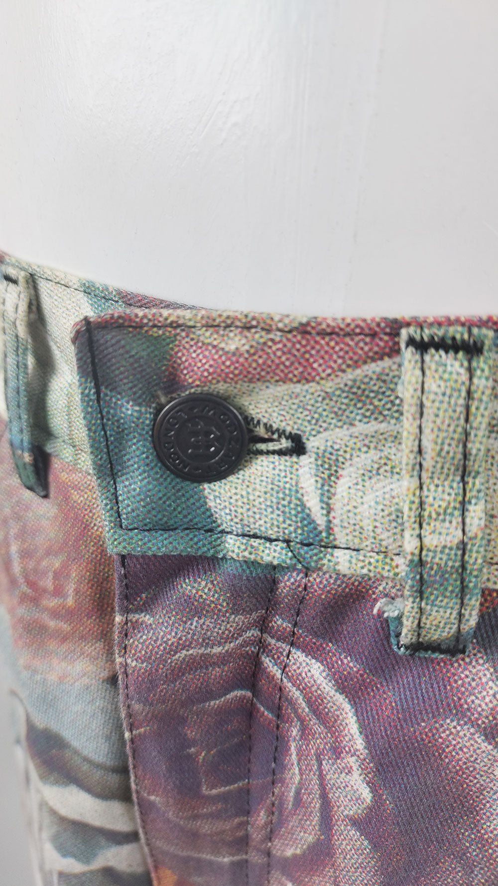 Modzart Vintage Denim Floral Rose Digital Print Skirt, 1980s