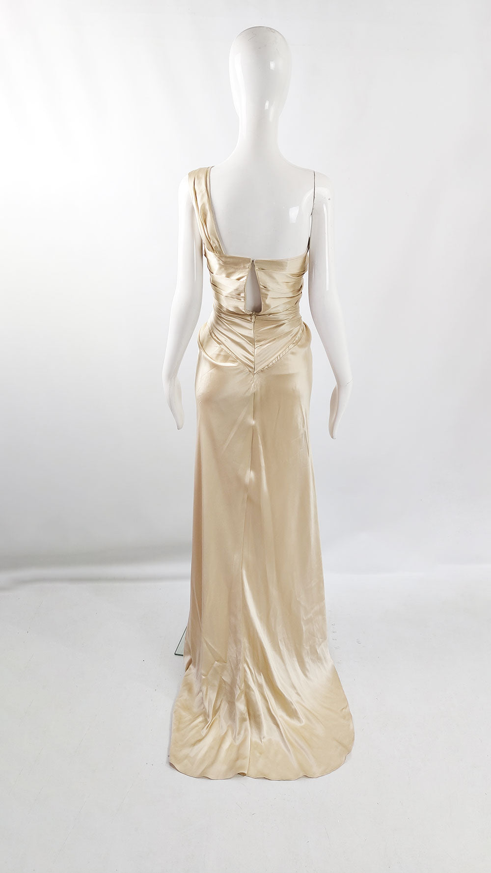 David Fielden Vintage Pure Silk Satin Gold Wedding Evening Dress