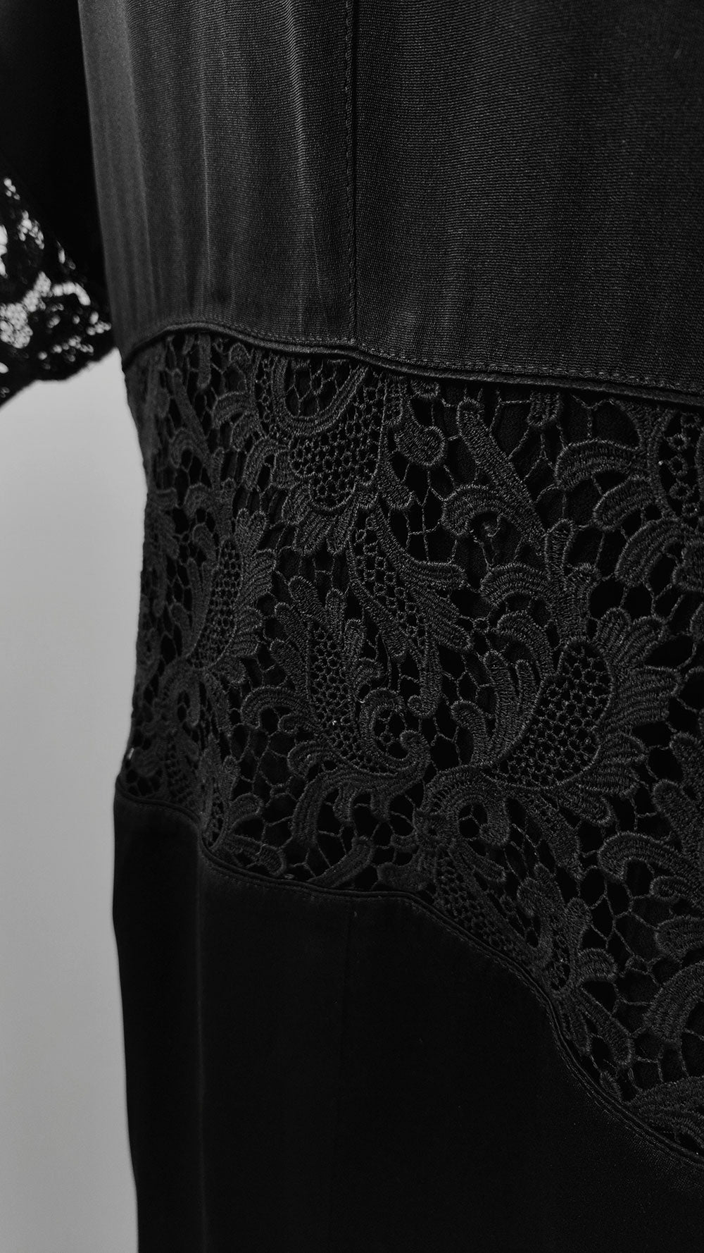 Gianni Versace Vintage Black Silk & Lace Batwing Dress, A/W 1985