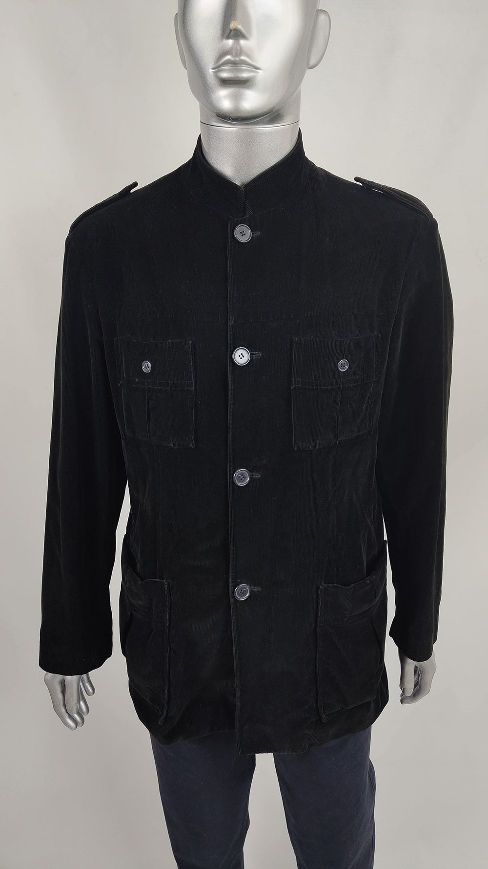 Joseph Vintage Mens Black Corduroy Nehru Collar Jacket