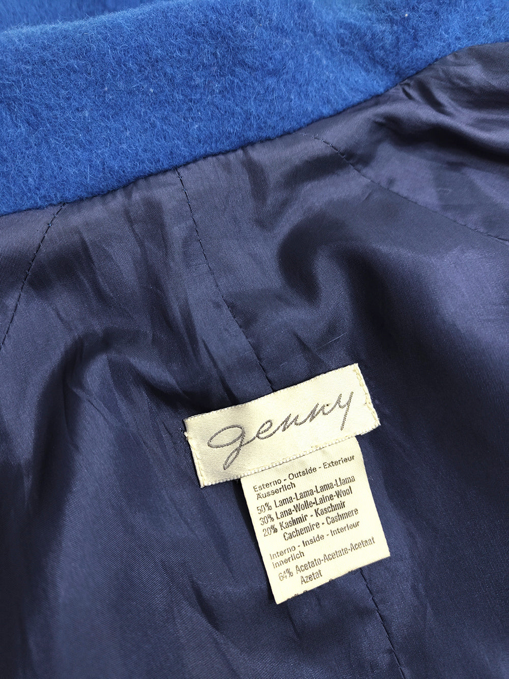 Genny Vintage Women's Blue Llama, Cashmere & Wool Coat, 1980s