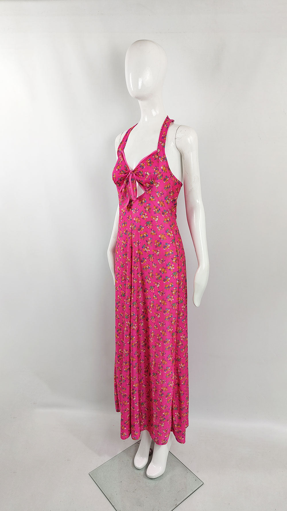 Van Allan Vintage Womens Pink Halter Neck Maxi Dress, 1970s