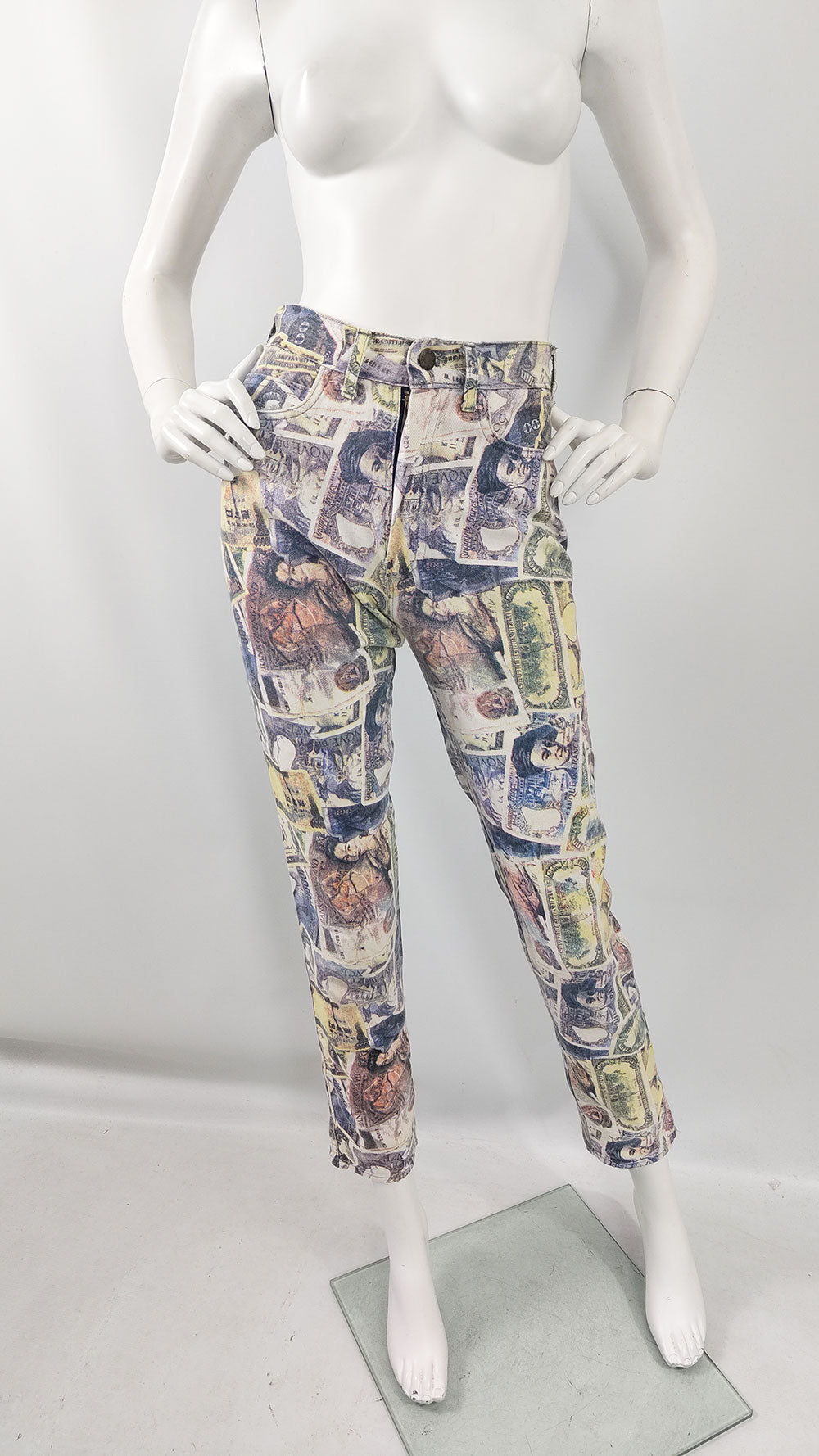 Modzart Vintage Womens Slim Leg Money Print Jeans, 1980s