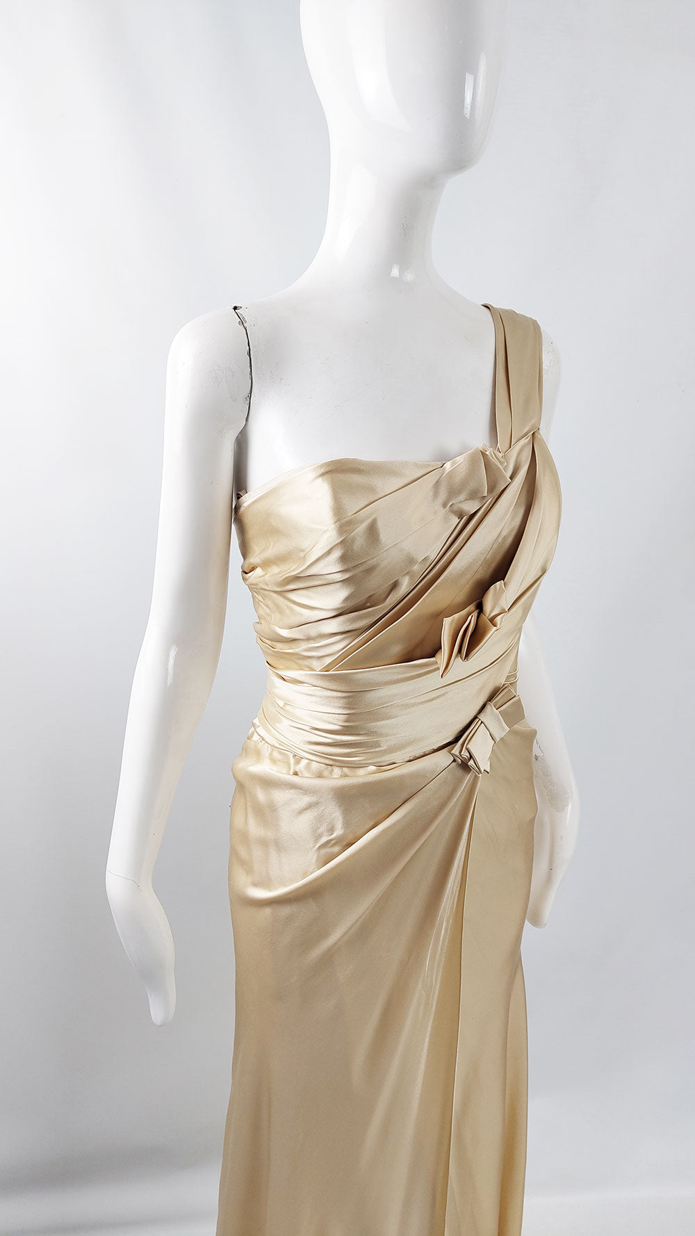 David Fielden Vintage Pure Silk Satin Gold Wedding Evening Dress