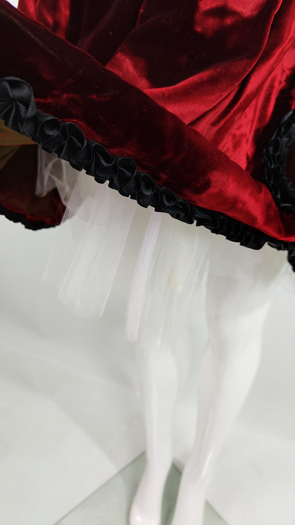 Helen Storey Vintage Deep Red Crushed Velvet Ribbon Trim Skirt, 1980s