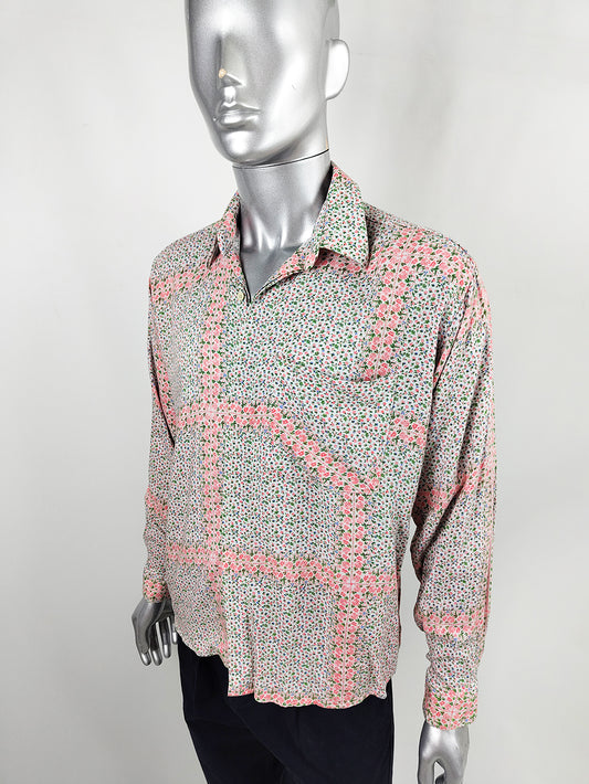 Frattini Erre Vintage Men's Flowy Italian Floral Print Shirt, 1990s