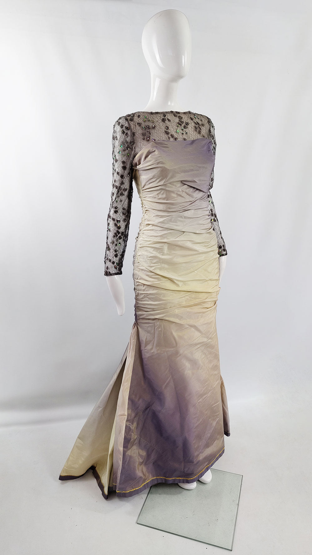 Jacques Azagury Vintage Silk Taffeta & Lace floor Length Ball Gown