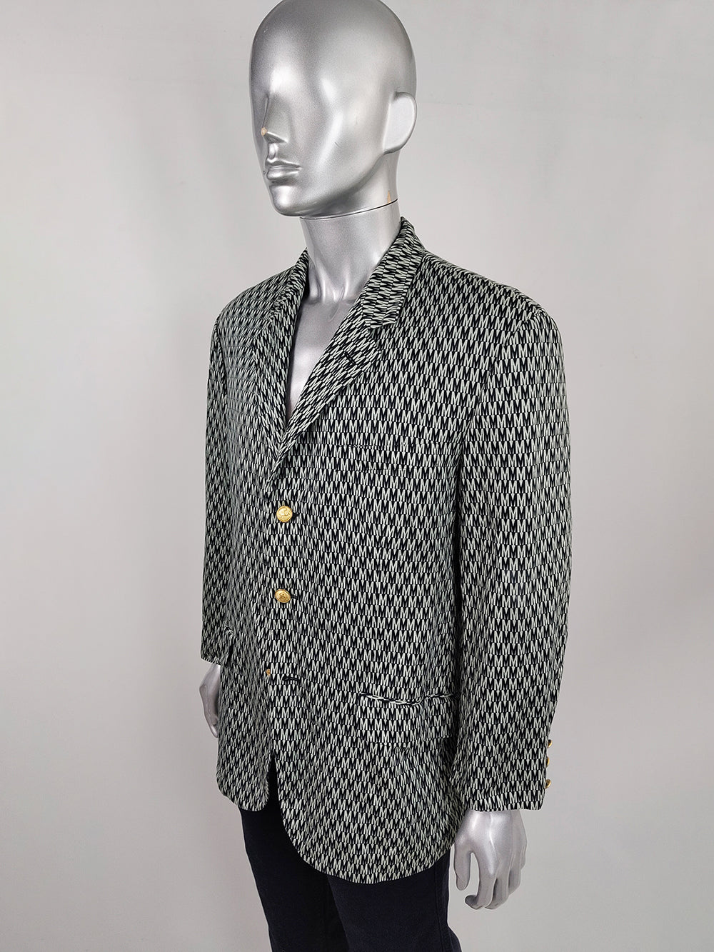 Moschino Vintage Mens All Over Logo Print Cotton Blazer Jacket, 1990s
