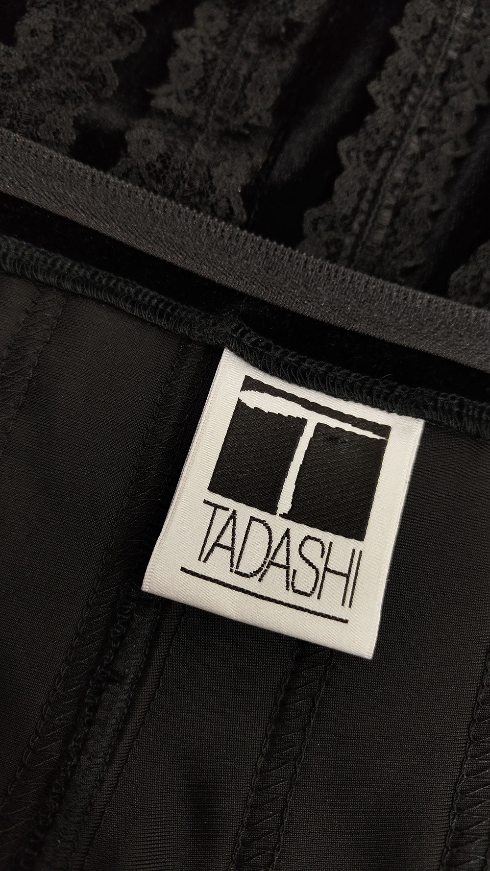 Tadashi Shoji Vintage Mesh Sleeve Black Evening Top, 1980s
