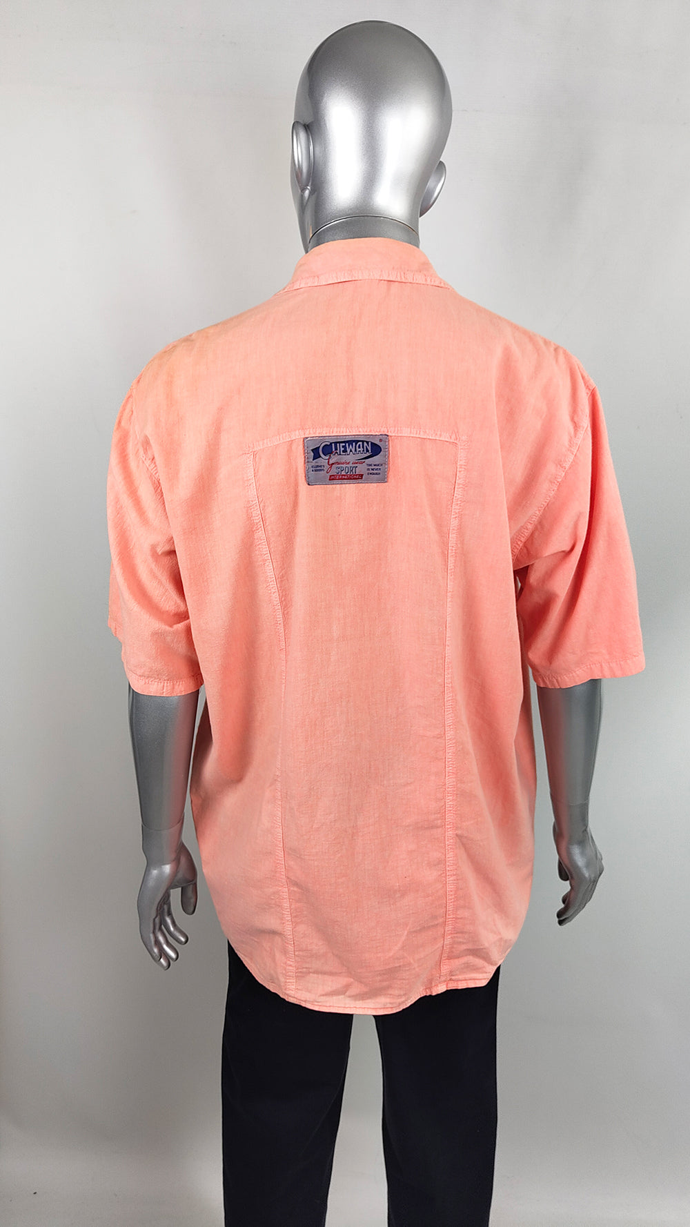 Vintage Mens Distressed Shredded Chewan Sports Peach Shirt, 1990s