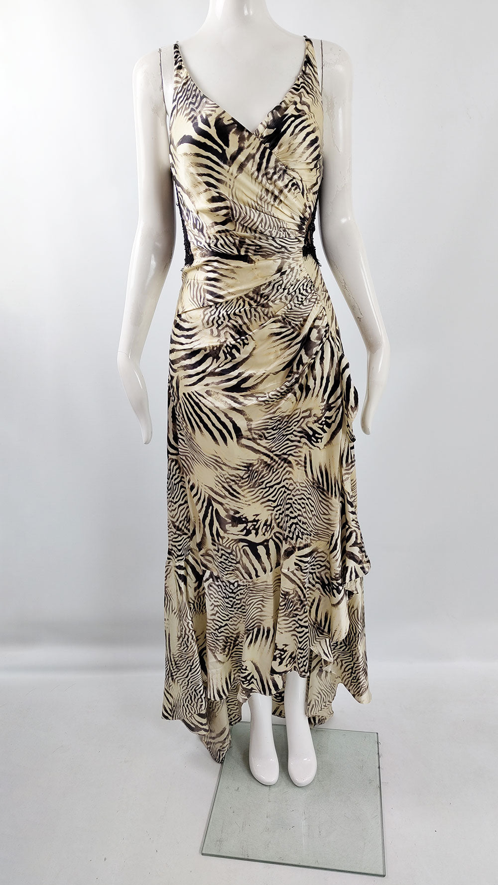 Sagaie Paris Vintage Bias Cut Zebra Print Silk Evening Gown, 2000s