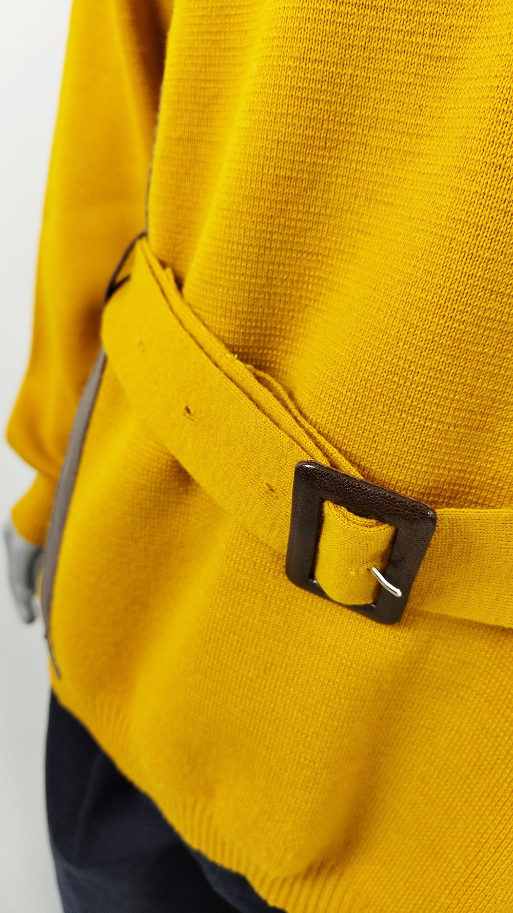 Harrods Vintage Mens Mustard Yellow Wool & Vinyl Belted Jumper, 1960s