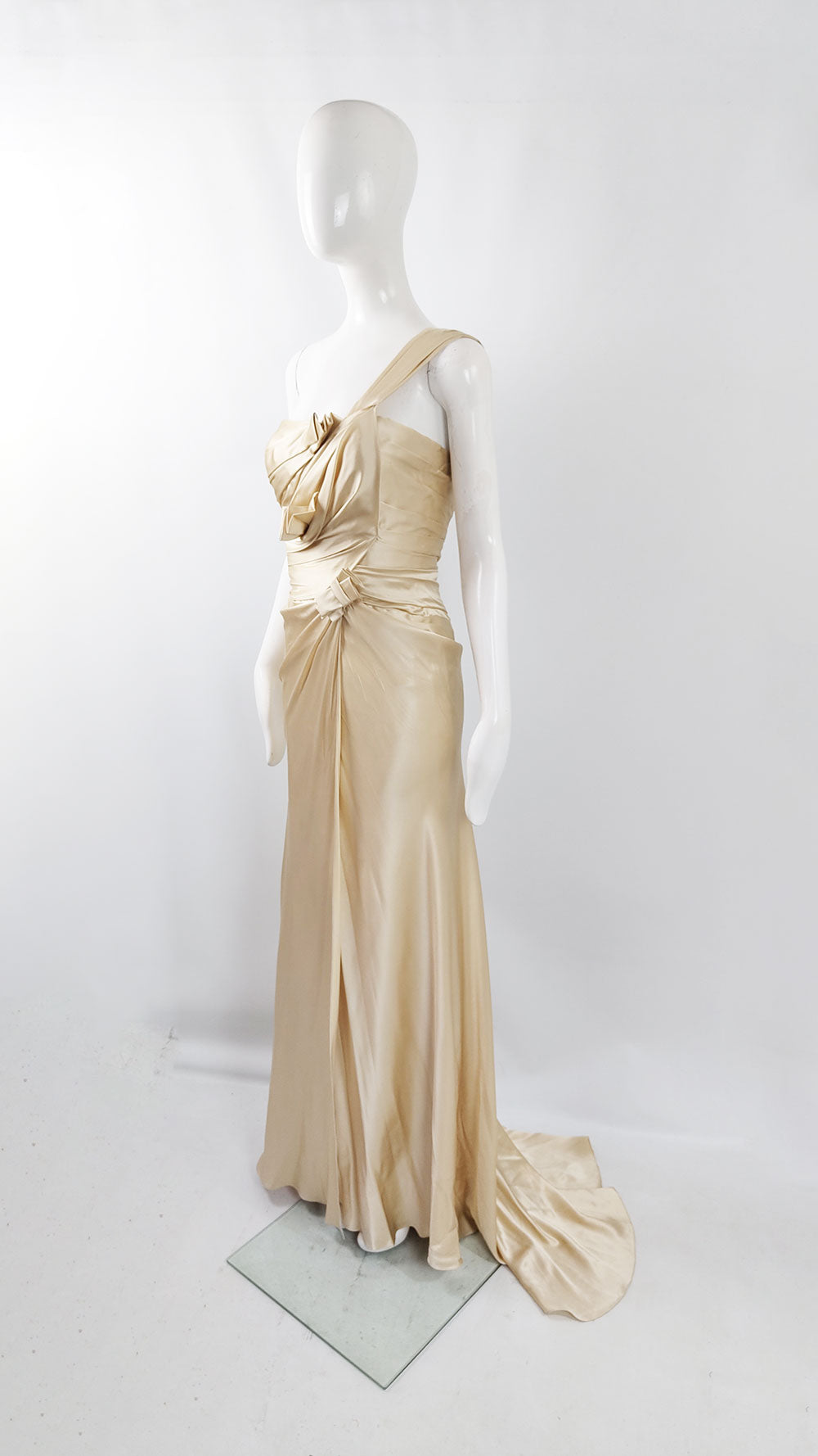 David Fielden Vintage Pure Silk Satin Gold Wedding Evening Dress