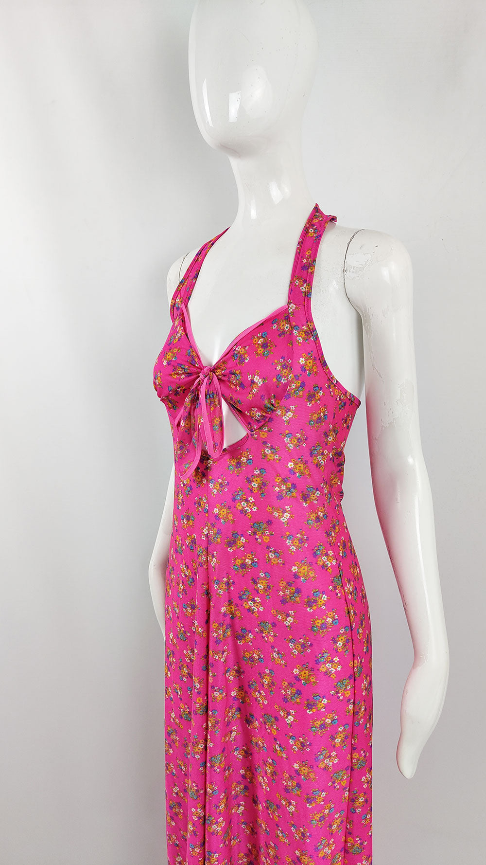 Van Allan Vintage Womens Pink Halter Neck Maxi Dress, 1970s