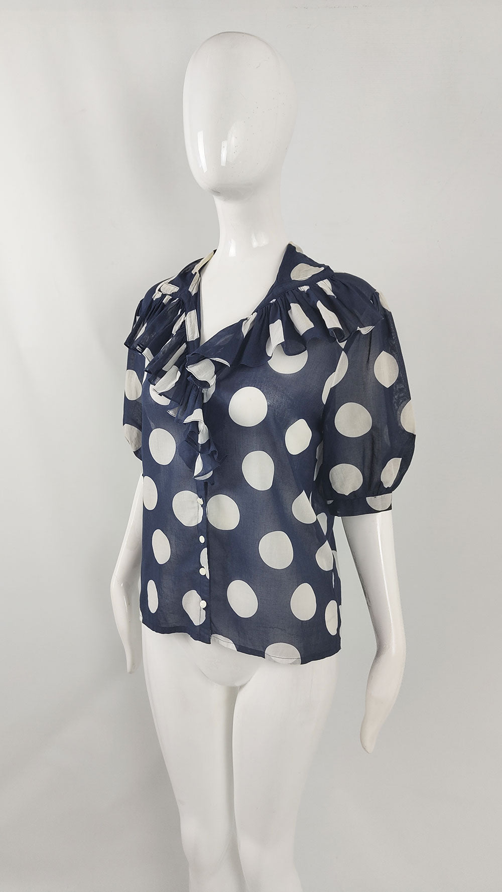 Jean Dessés Vintage Navy Sheer Cotton Blouse, 1980s