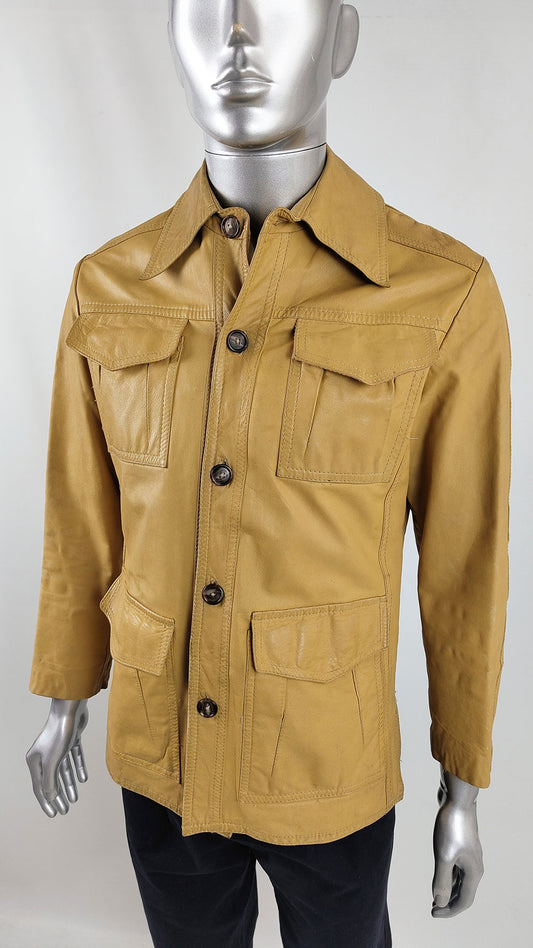 Rugged Vintage 70s Mens Yellow Real Leather Jacket