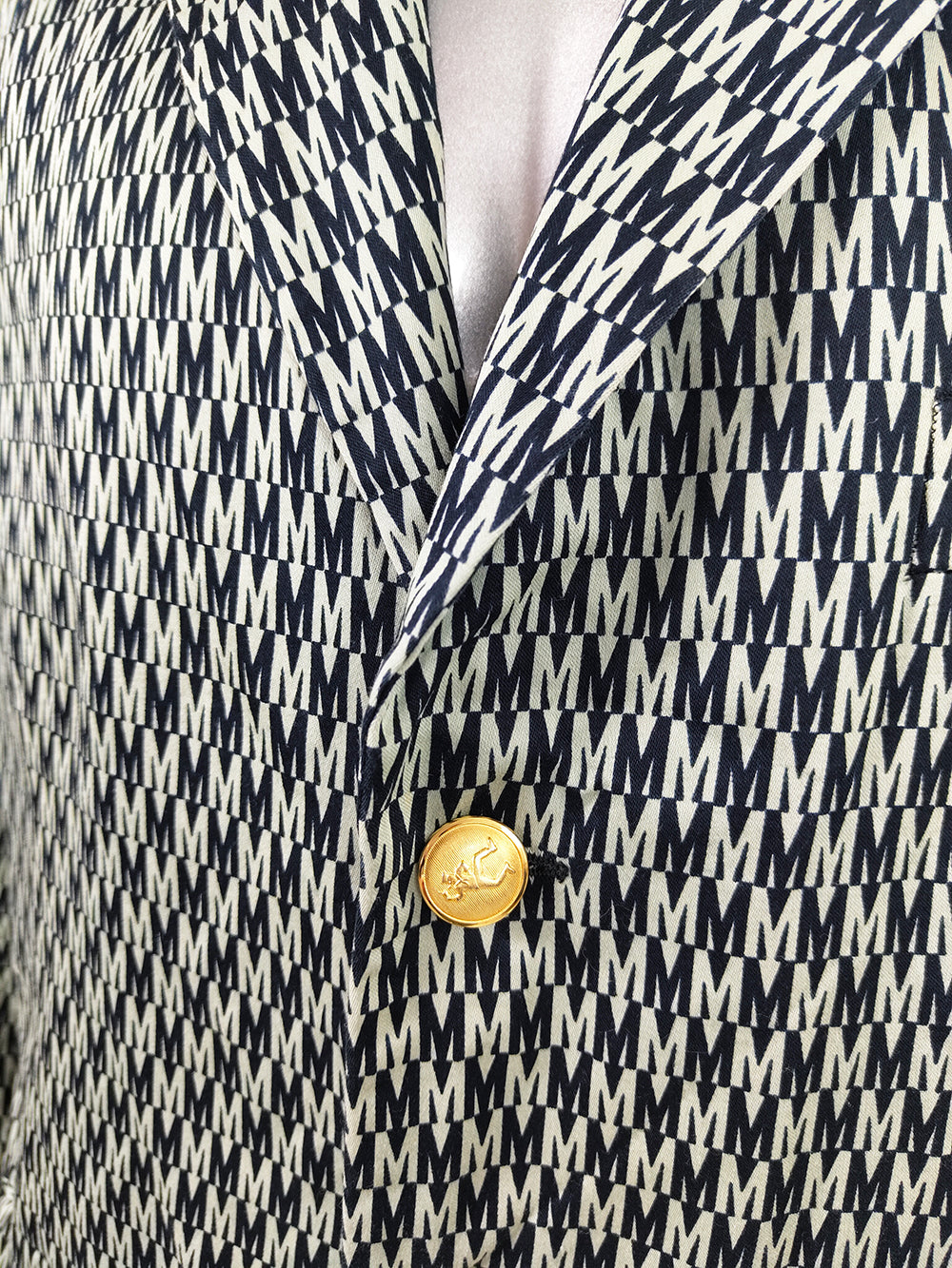 Moschino Vintage Mens All Over Logo Print Cotton Blazer Jacket, 1990s