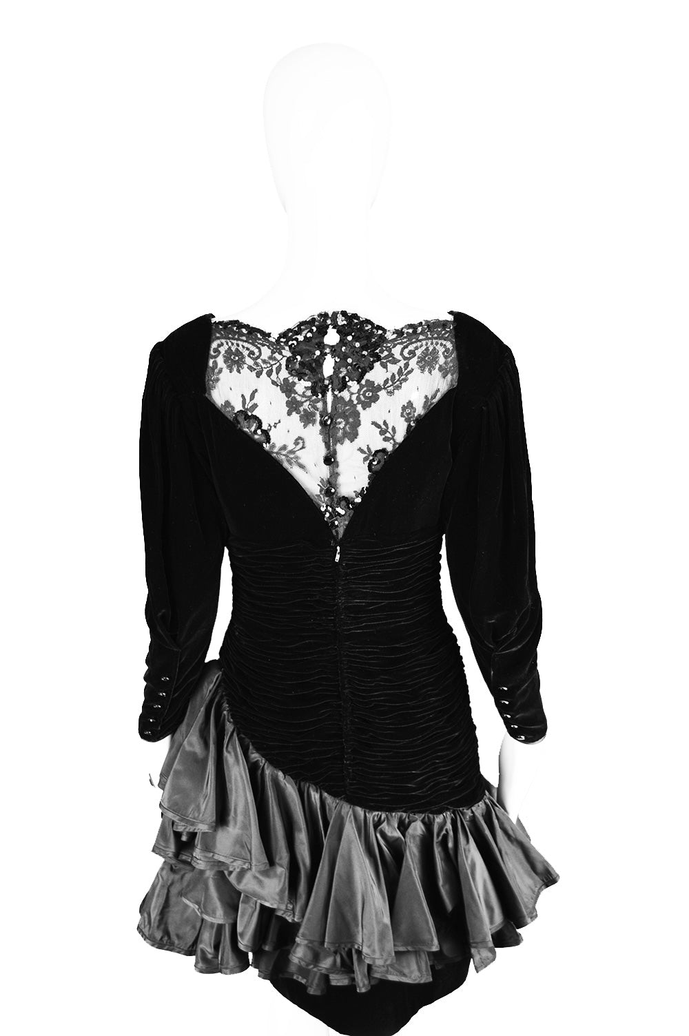 Vintage Draped Black Velvet & Taffeta Dress, 1980s