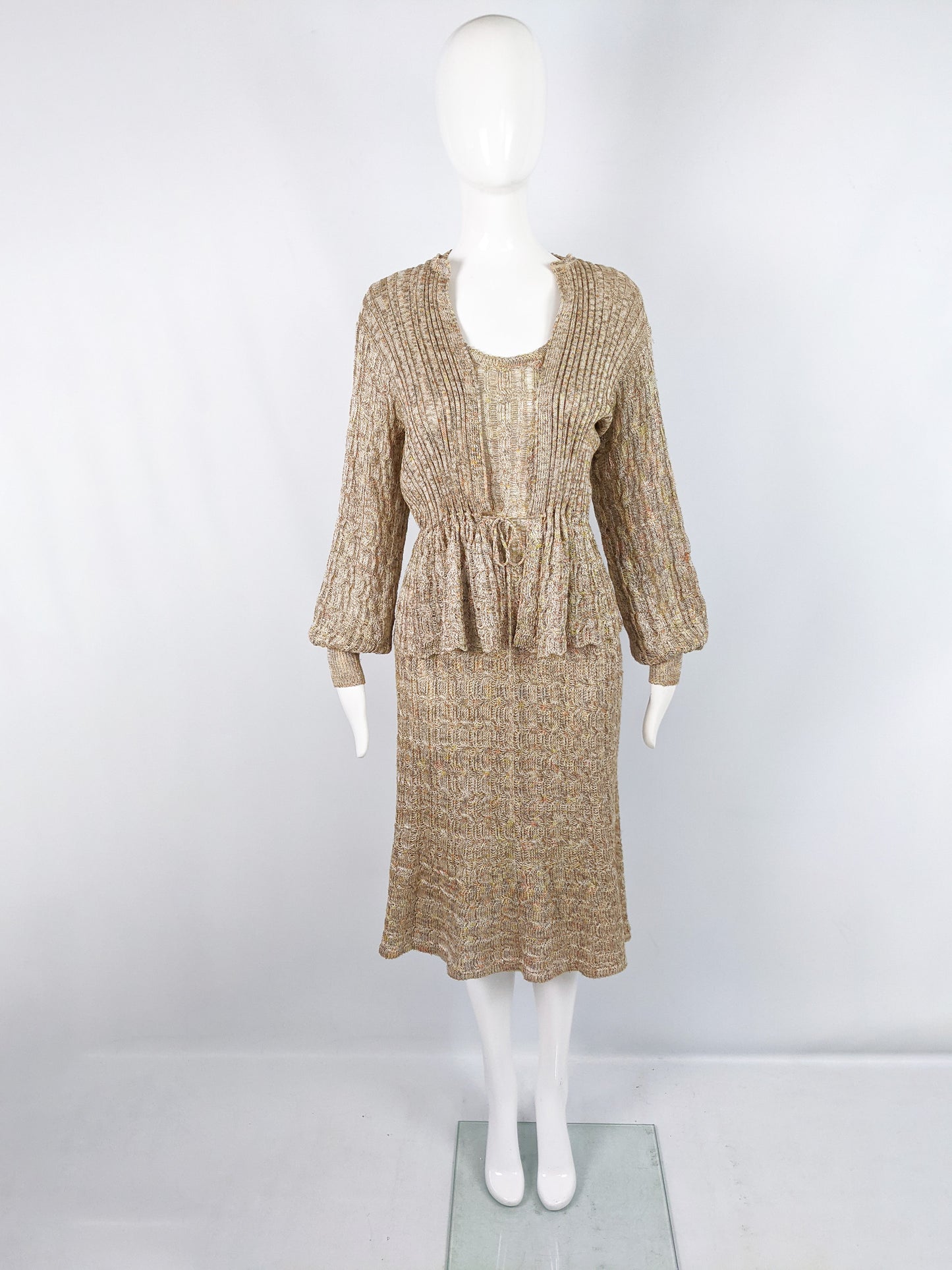 Vintage Womens Two Piece Knit Dress & Cardigan Set, 1970s