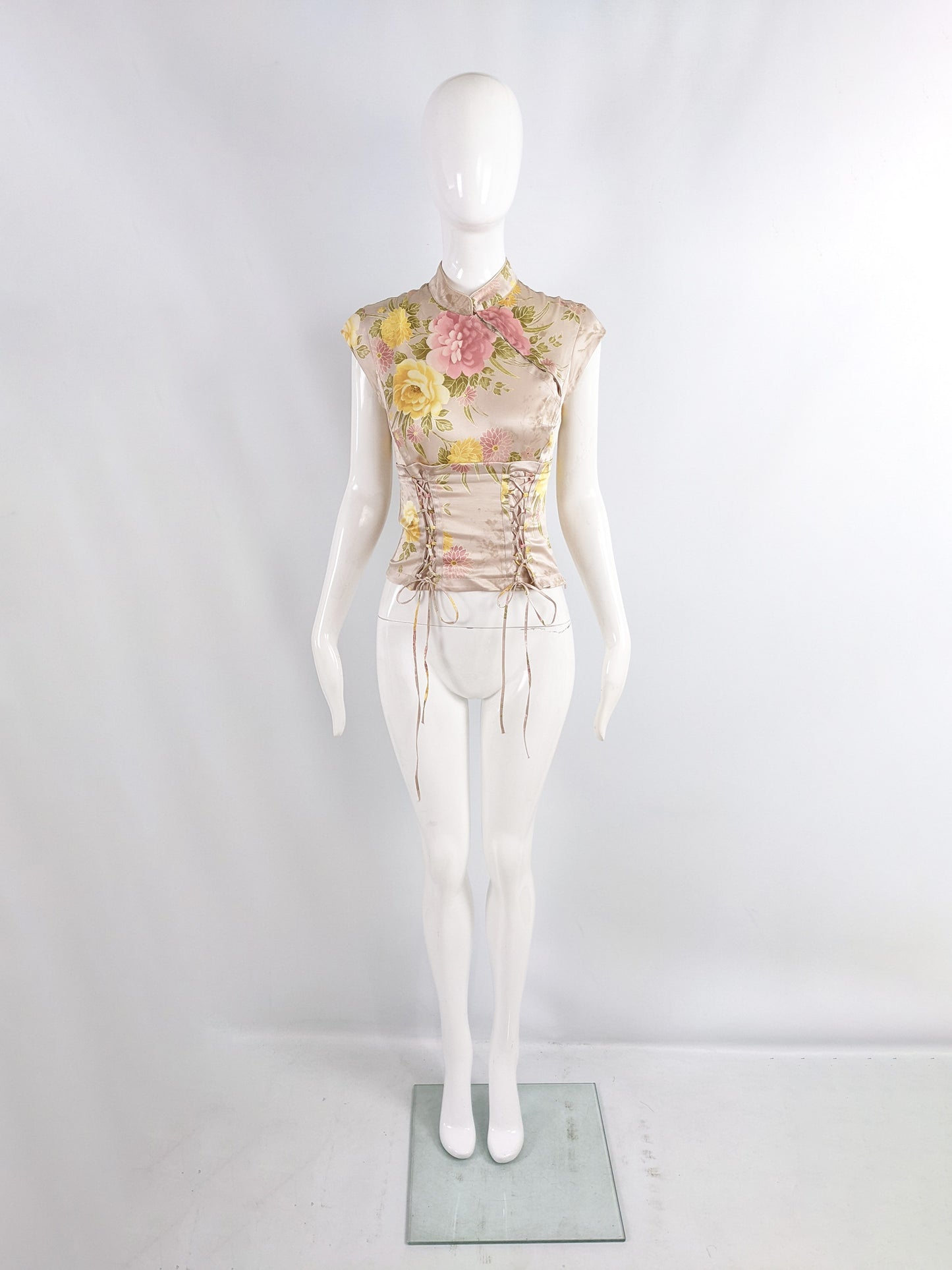 Karen Millen Vintage Y2K Pastel Pink Asian Style Silk Blouse, 2000s